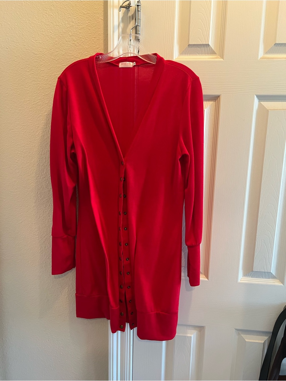 Hale Bob Bright Red Long V-Neck Button Cardigan